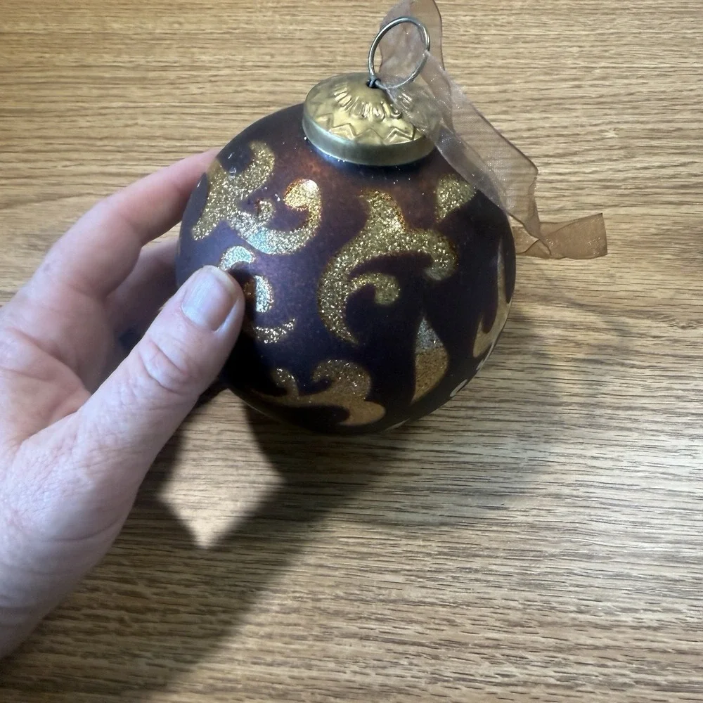 Vintage  Brown/Gold Thick Glass‎ Kugel-style XMAS Ornament